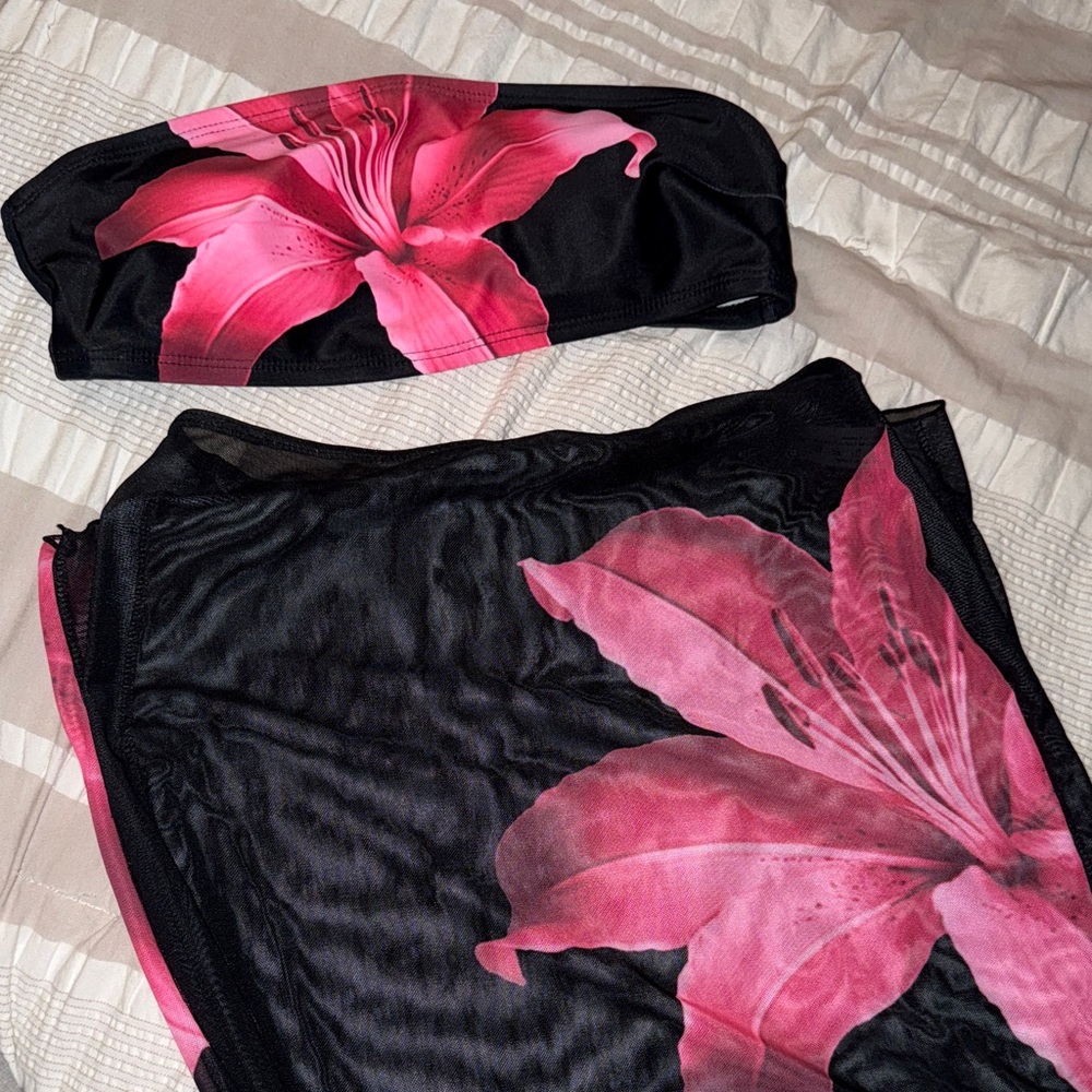 Floral Black and Pink Bikini Set